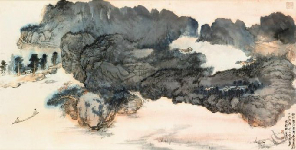 張大千国画“竹林七賢”骨董山水画 美術品・アンティーク