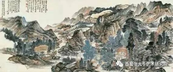 中国美術・純手描き四連山水画芯・水墨画・張大千印款・肉筆